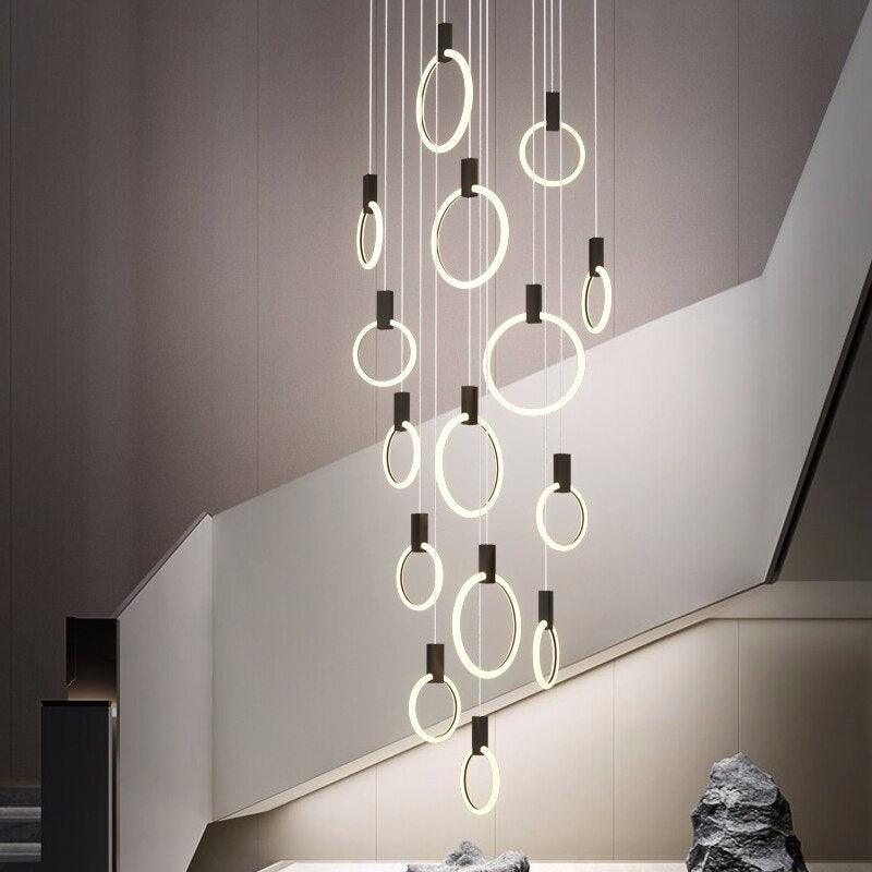 Emmi - Staircase Chandelier with LED Rings - Creating Coziness