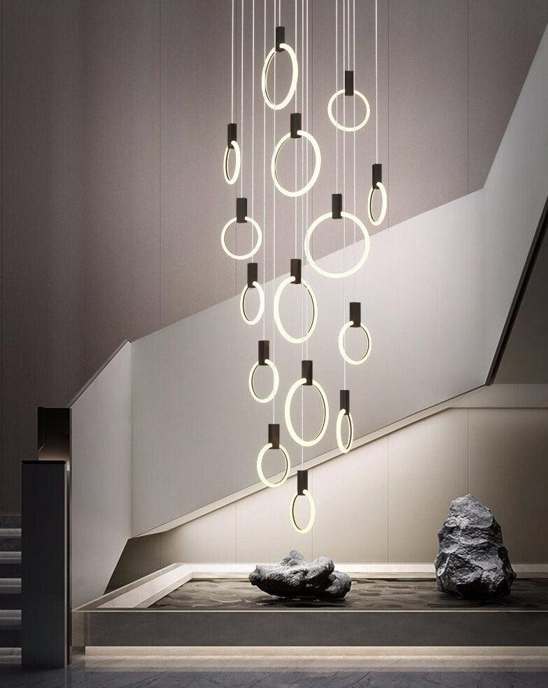 Emmi - Staircase Chandelier with LED Rings - Creating Coziness