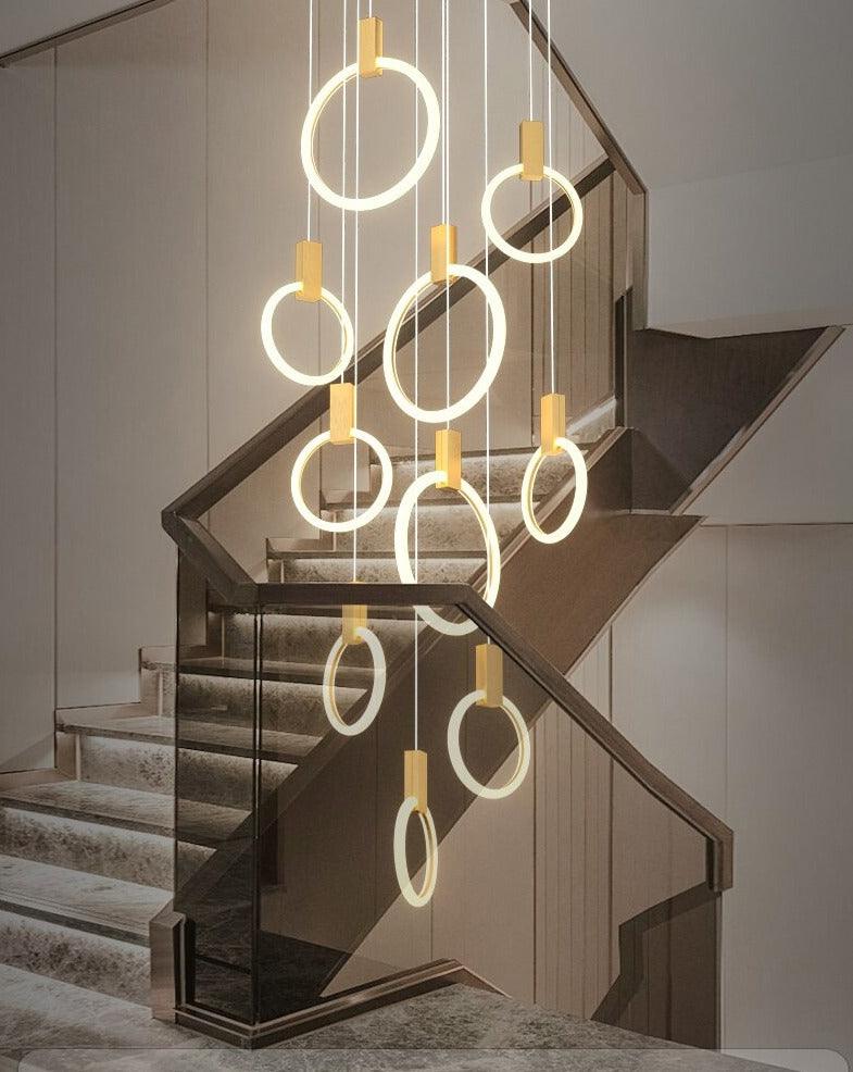 Emmi - Staircase Chandelier with LED Rings - Creating Coziness