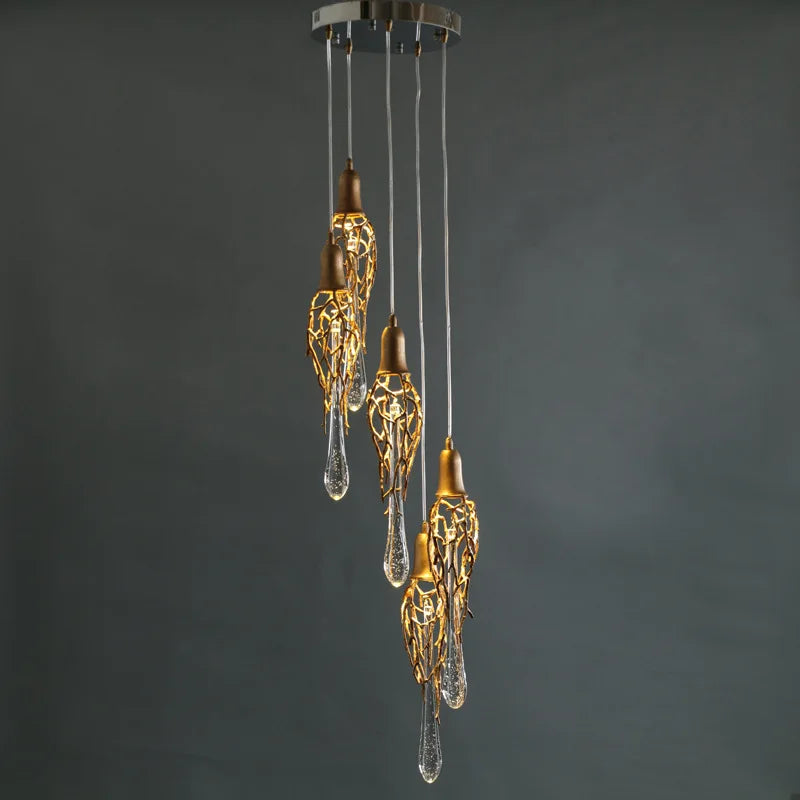 LERU Crystal Chandelier in Copper and Brass with Glass Drops