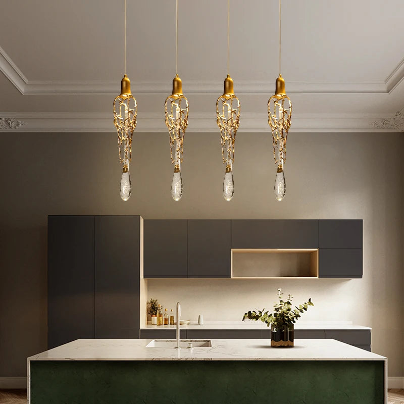 LERU Crystal Chandelier in Copper and Brass with Glass Drops