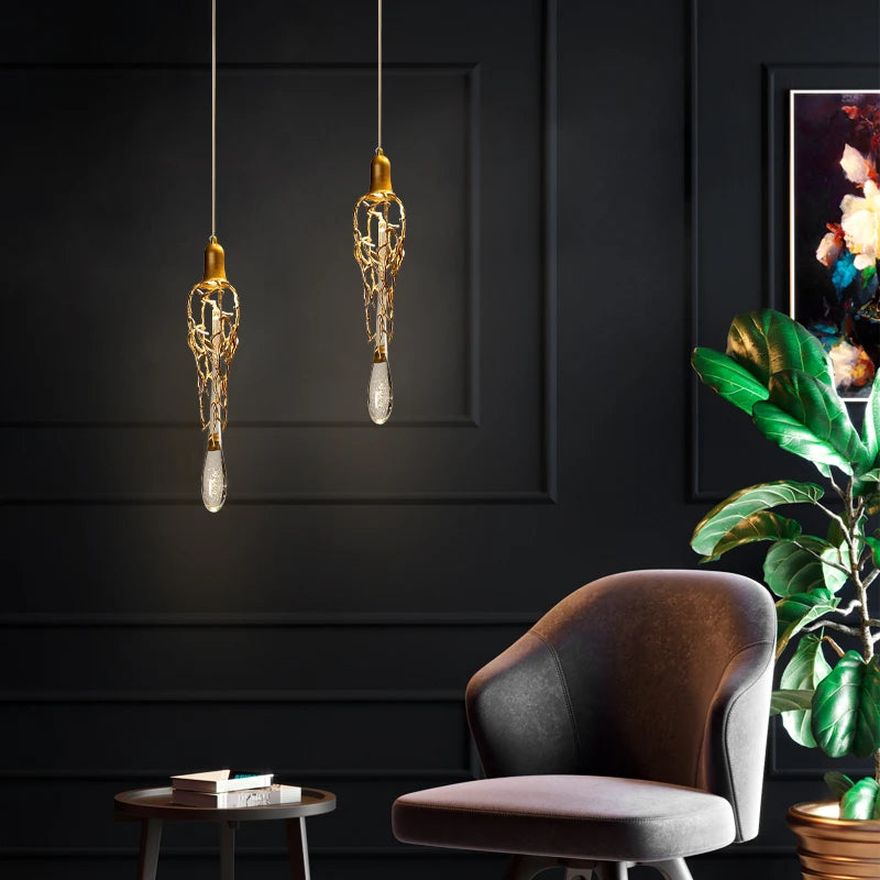LERU Crystal Chandelier in Copper and Brass with Glass Drops
