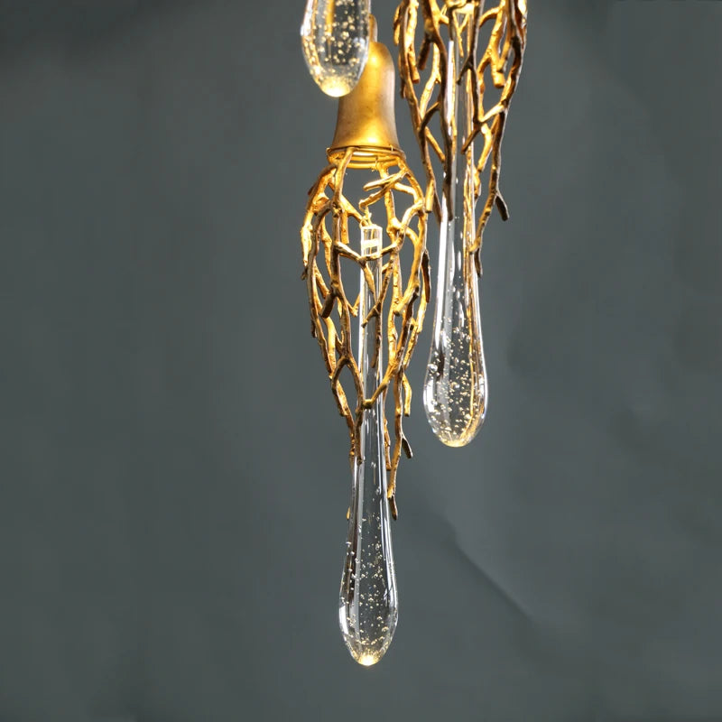 LERU Crystal Chandelier in Copper and Brass with Glass Drops