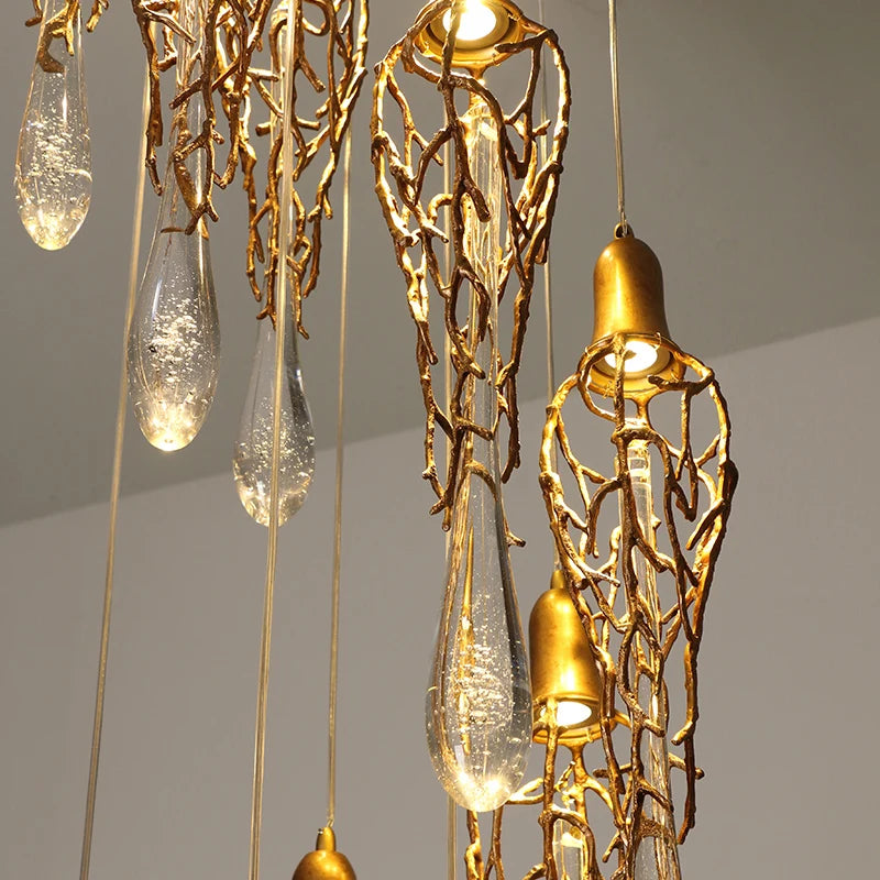 LERU Crystal Chandelier in Copper and Brass with Glass Drops