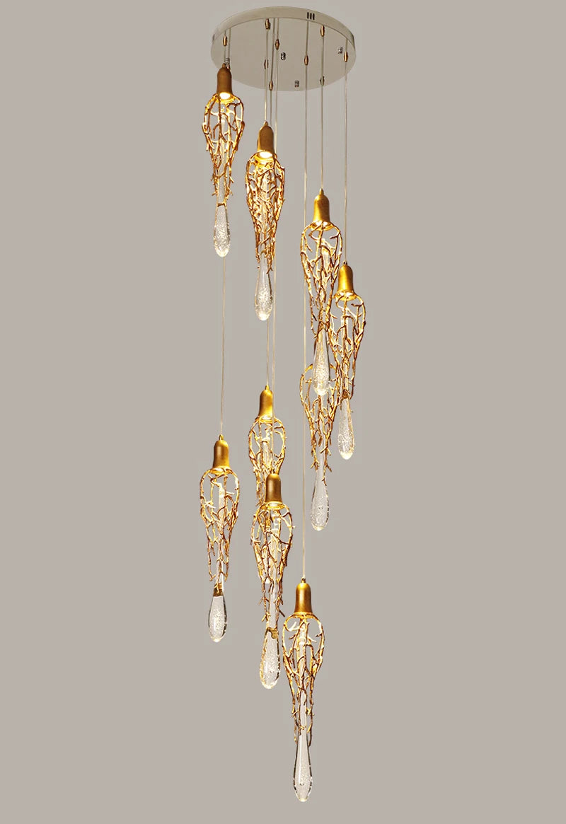 LERU Crystal Chandelier in Copper and Brass with Glass Drops