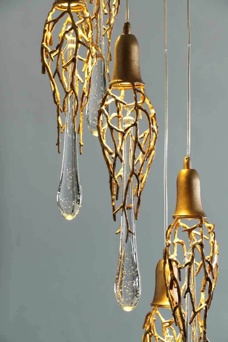 LERU Crystal Chandelier in Copper and Brass with Glass Drops