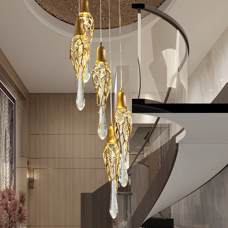 LERU Crystal Chandelier in Copper and Brass with Glass Drops
