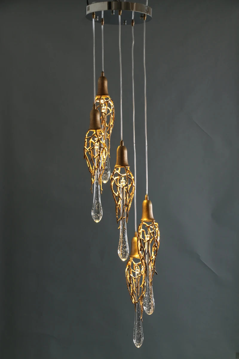 LERU Crystal Chandelier in Copper and Brass with Glass Drops