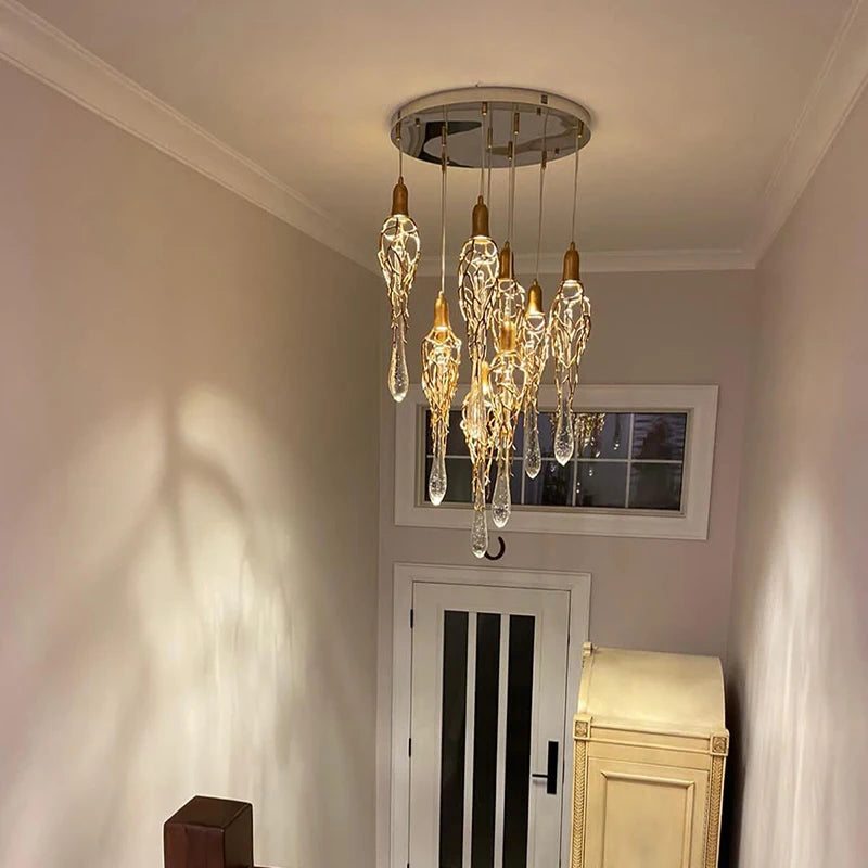 LERU Crystal Chandelier in Copper and Brass with Glass Drops