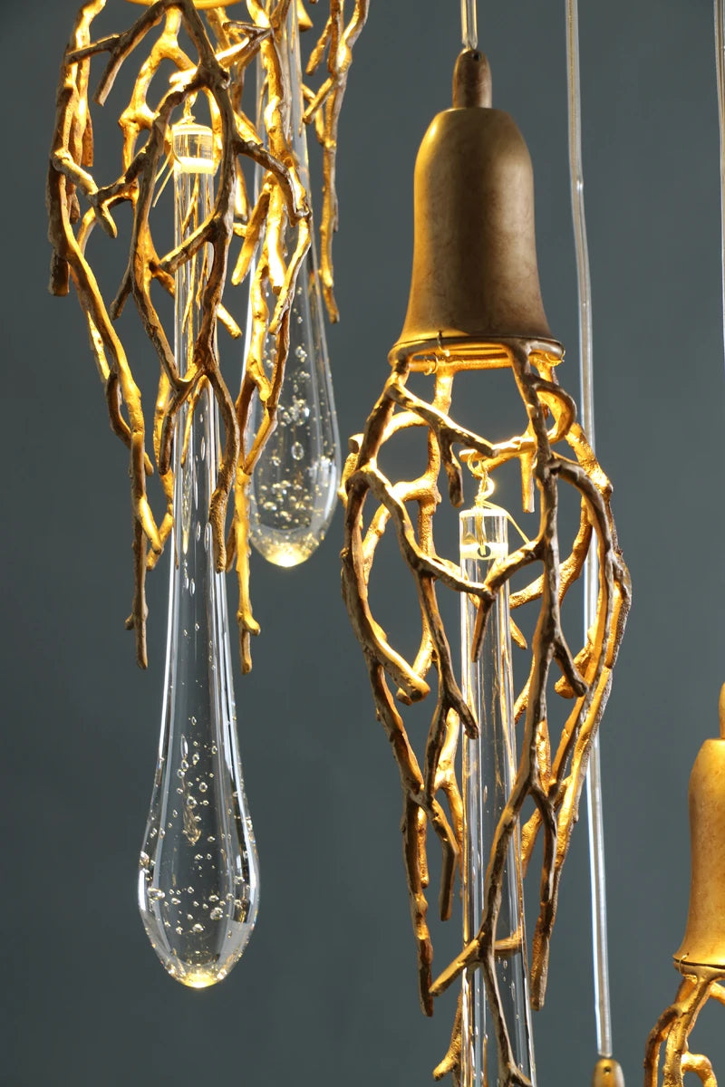 LERU Crystal Chandelier in Copper and Brass with Glass Drops
