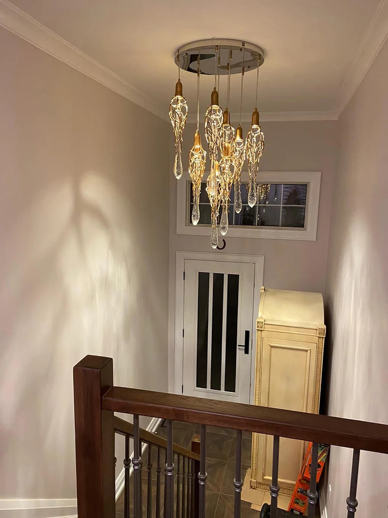 LERU Crystal Chandelier in Copper and Brass with Glass Drops