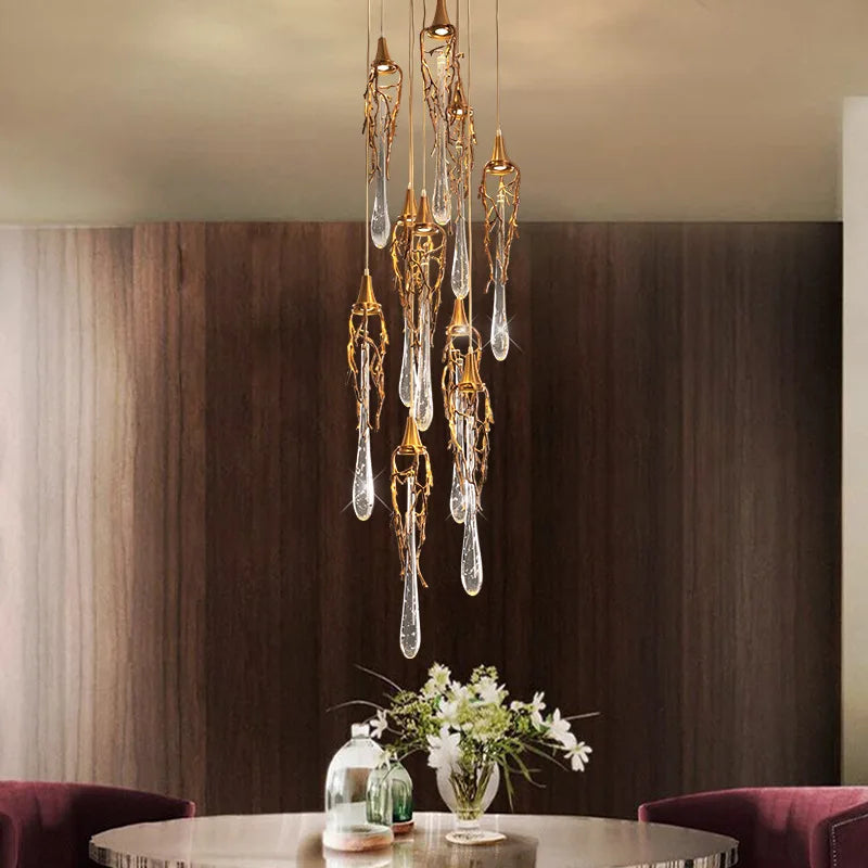 LERU Crystal Chandelier in Copper and Brass with Glass Drops