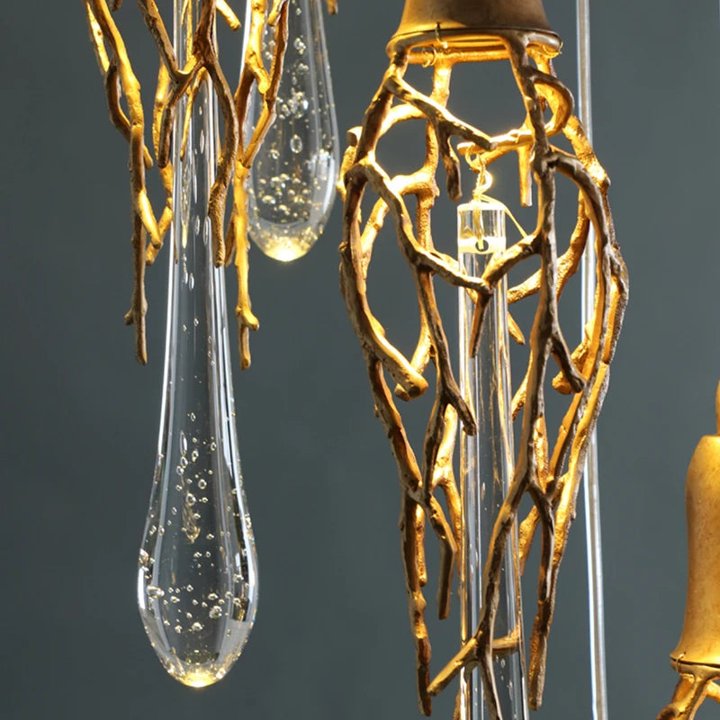 LERU Crystal Chandelier in Copper and Brass with Glass Drops