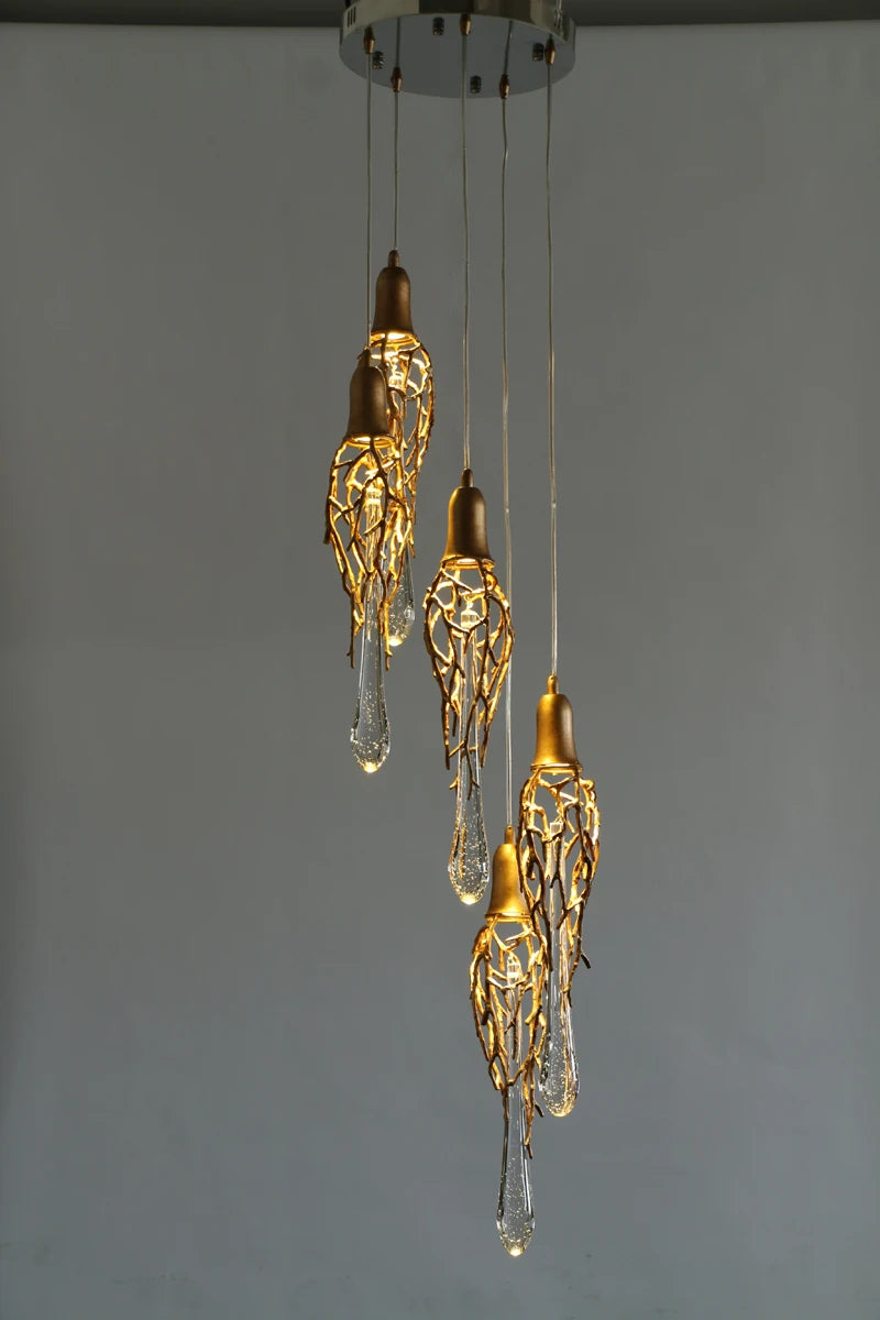 LERU Crystal Chandelier in Copper and Brass with Glass Drops