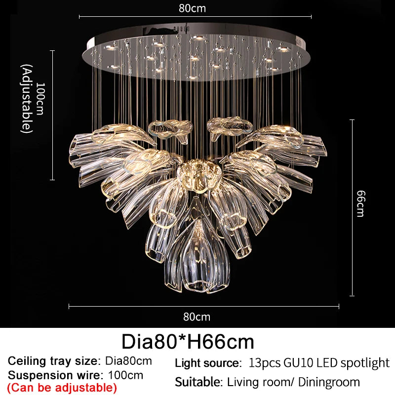 Large Glass Flower Chandelier for Living Room