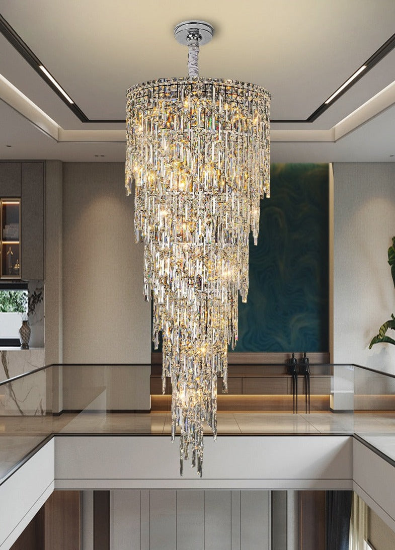 Adena Led Crystal Round Stair Chandelier