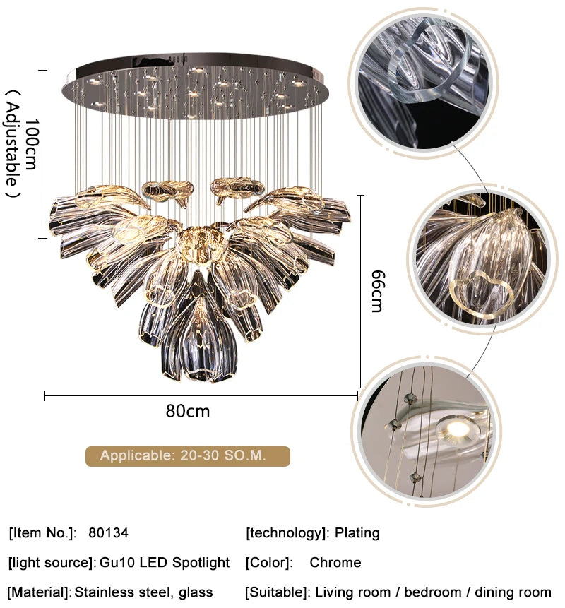 Large Glass Flower Chandelier for Living Room