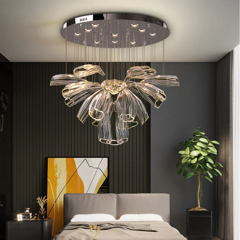 Large Glass Flower Chandelier for Living Room
