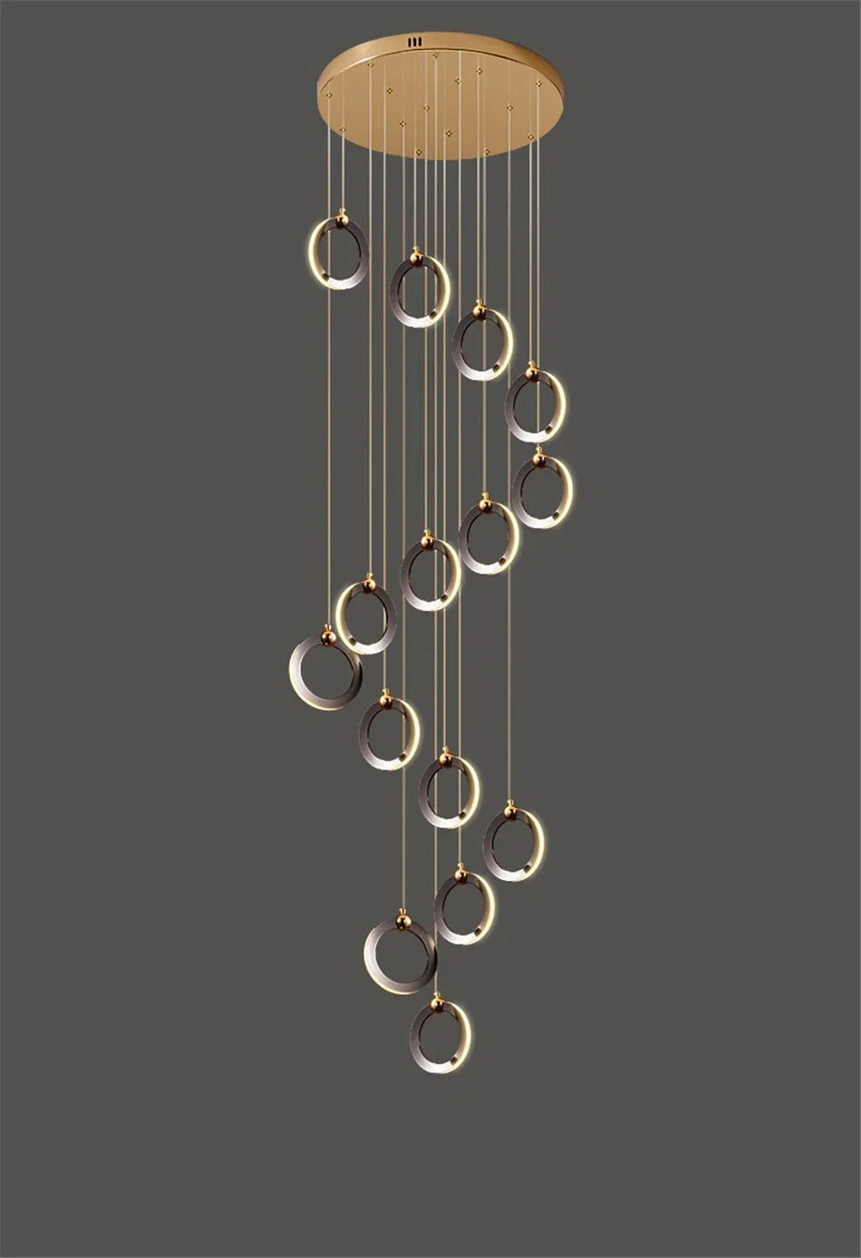 Viola LED Chandelier with Black Aluminum Rings for Stairs