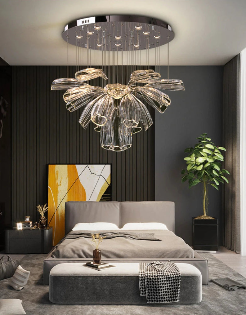 Large Glass Flower Chandelier for Living Room