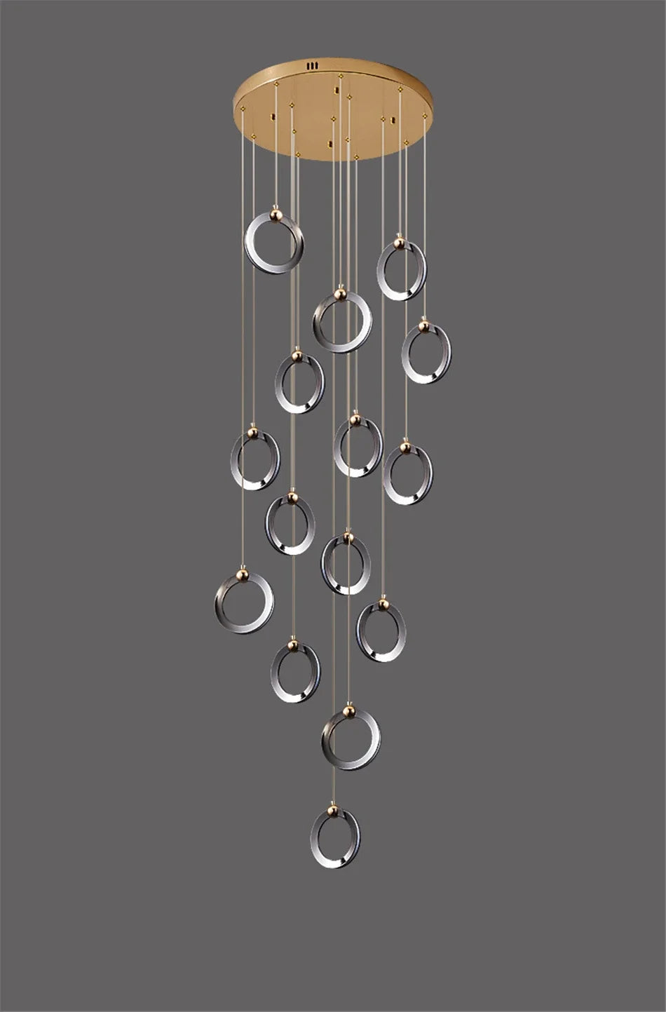 Viola LED Chandelier with Black Aluminum Rings for Stairs