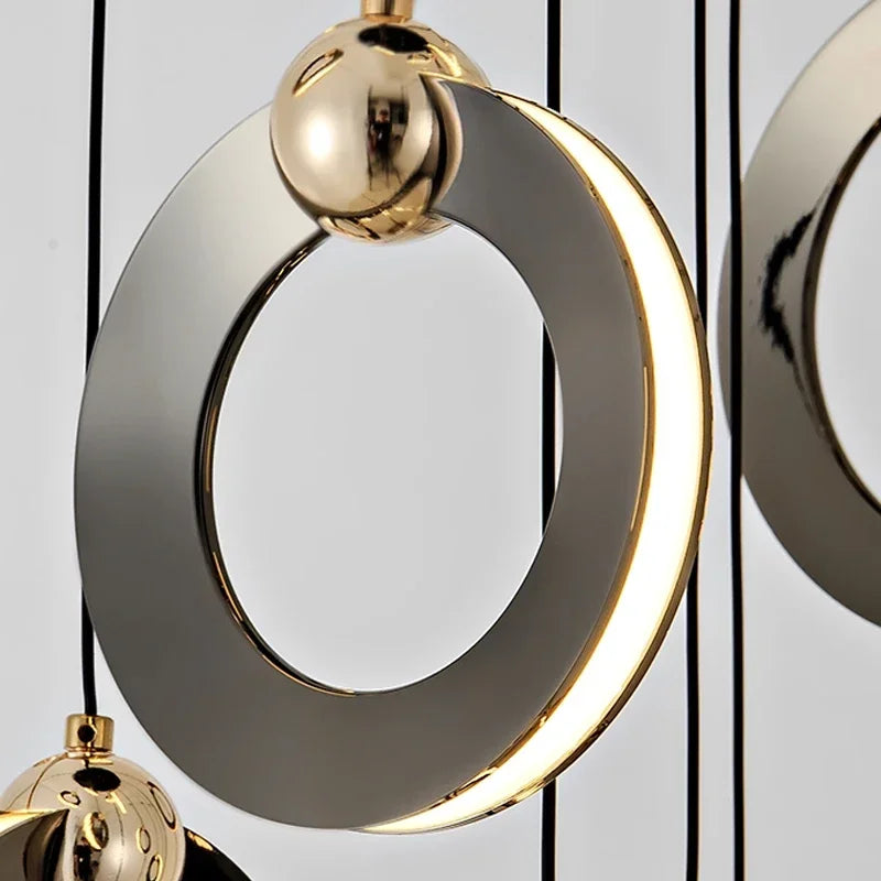 Viola LED Chandelier with Black Aluminum Rings for Stairs