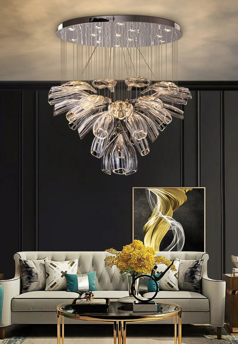 Large Glass Flower Chandelier for Living Room