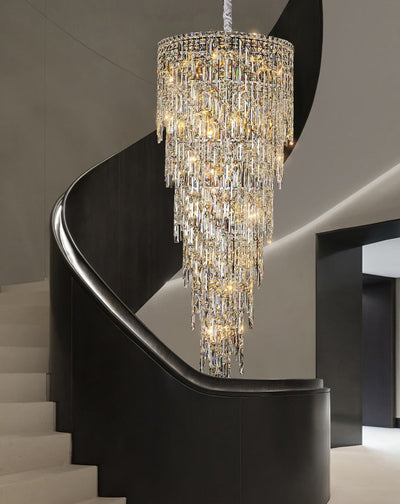 Adena Led Crystal Round Stair Chandelier