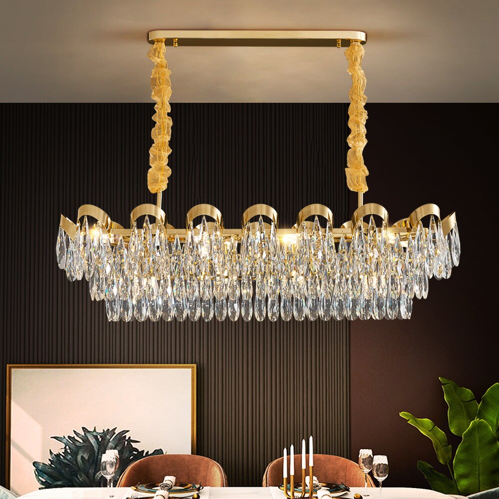 Rectangle Gold Crystal Chandelier - Creating Coziness