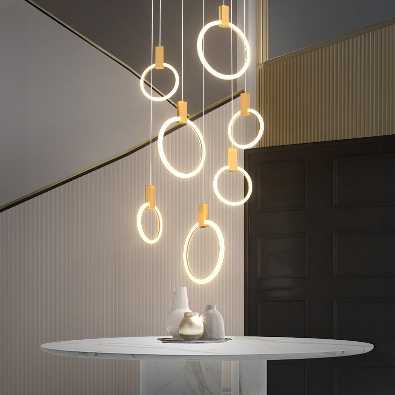 Emmi - Staircase Chandelier with LED Rings - Creating Coziness