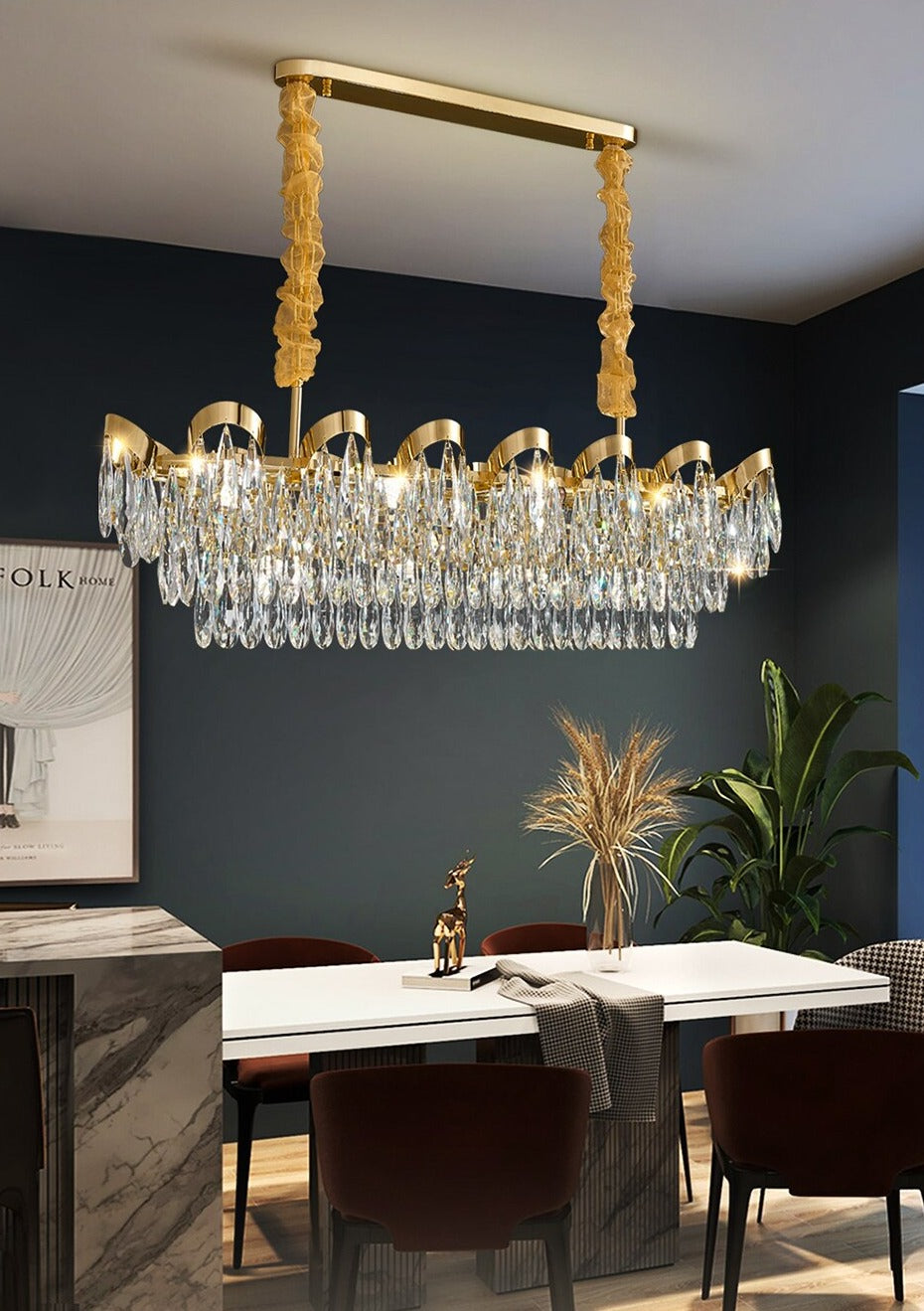 Rectangle Gold Crystal Chandelier - Creating Coziness