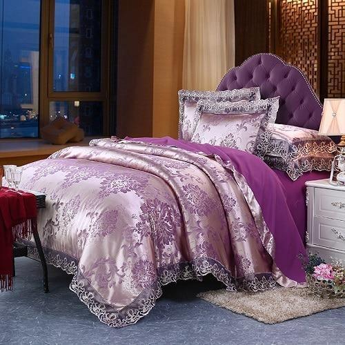 Fateena Silver Brown Luxury Satin Cotton Lace Duvet Cover Set - Creating Coziness
