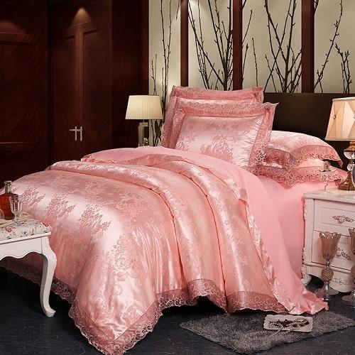 Fateena Silver Brown Luxury Satin Cotton Lace Duvet Cover Set - Creating Coziness