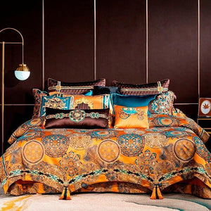 Omera Embroidered Tassel Rounded Jacquard Satin Duvet Cover Set - Creating Coziness
