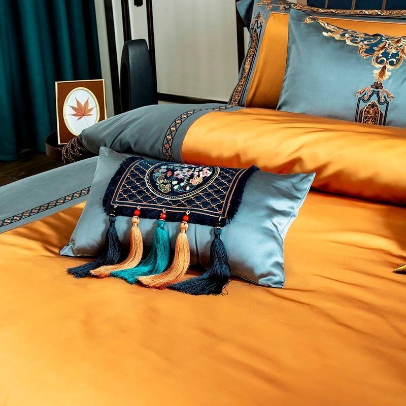 Omera Embroidered Tassel Rounded Jacquard Satin Duvet Cover Set - Creating Coziness