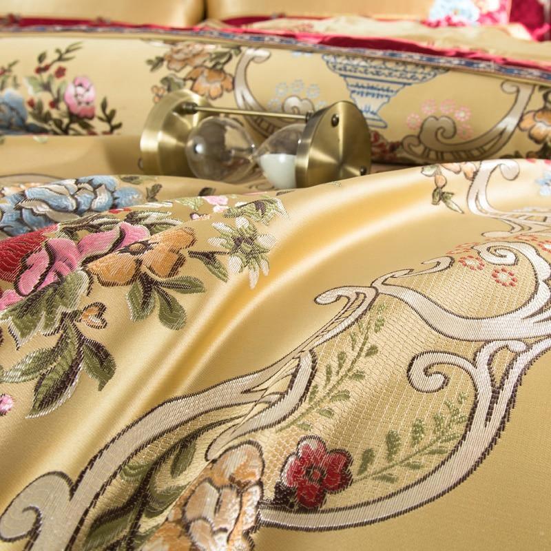 Kaleyra Silver Golden Silk Satin Cotton Duvet Cover Set - Creating Coziness