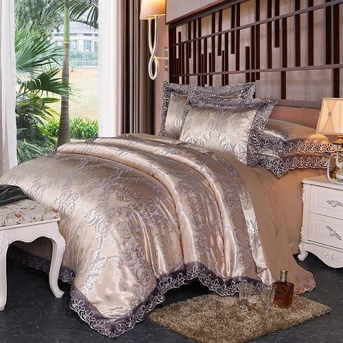 Fateena Silver Brown Luxury Satin Cotton Lace Duvet Cover Set - Creating Coziness