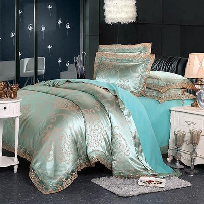 Fateena Silver Brown Luxury Satin Cotton Lace Duvet Cover Set - Creating Coziness